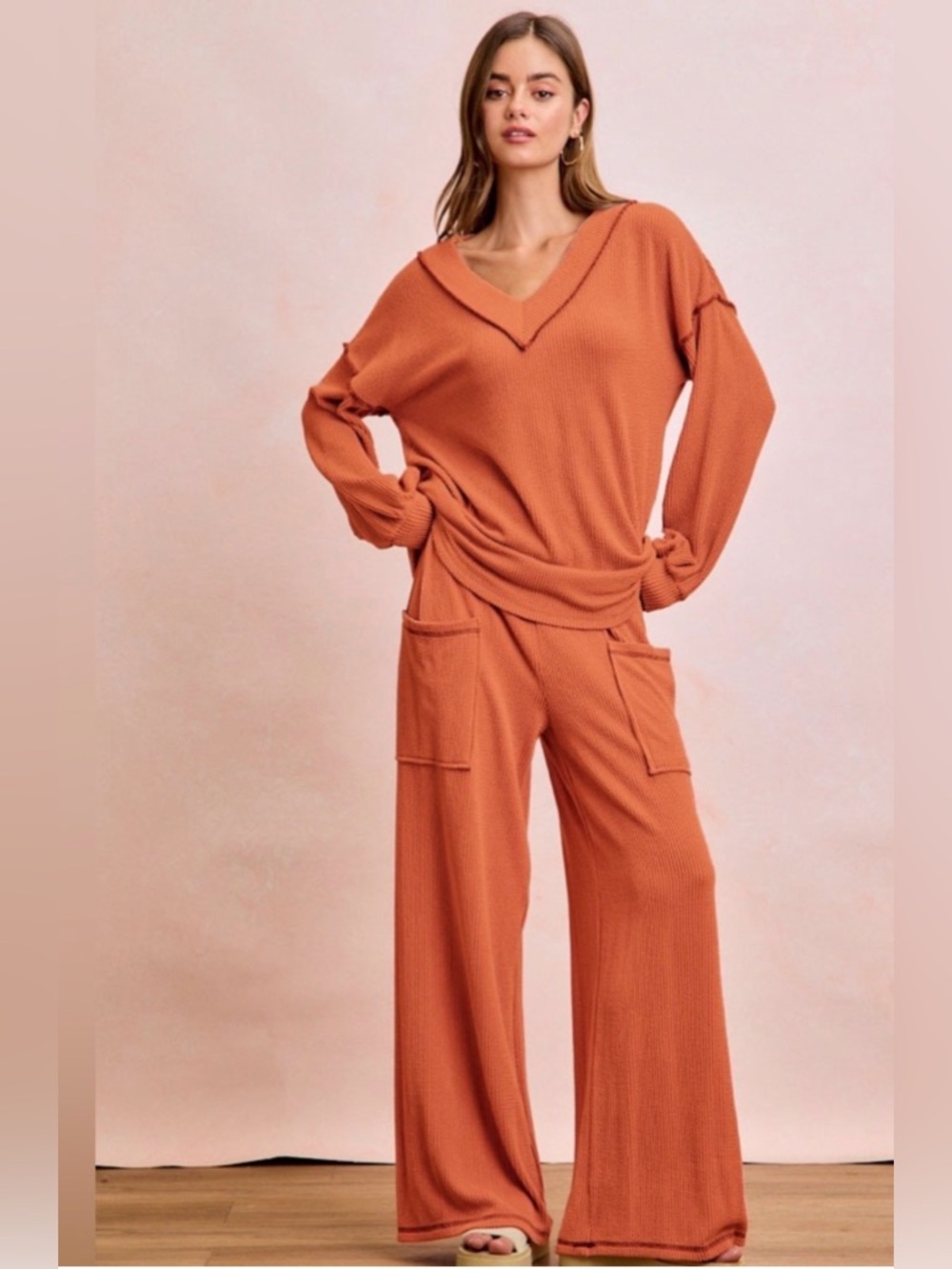 BiBi Sienna Ribbed stretch Knit Pantsuit Set Medium NWT
